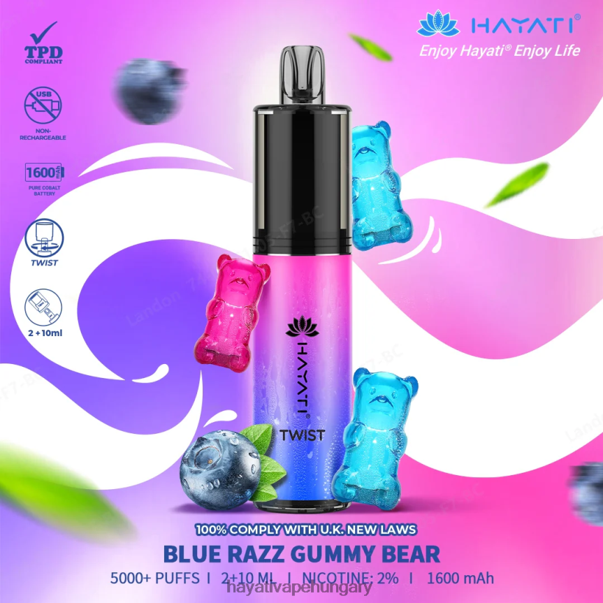 Hayati Twist egyszer használatos kék razz gumimaci P2LLJ464 - Hayati Vape Flavours
