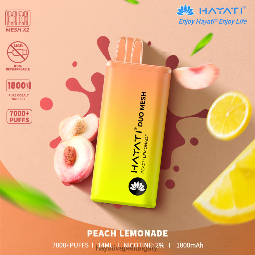 Hayati Duo Mesh egyszer használatos barack limonádé P2LLJ4175 - Hayati Flavour List