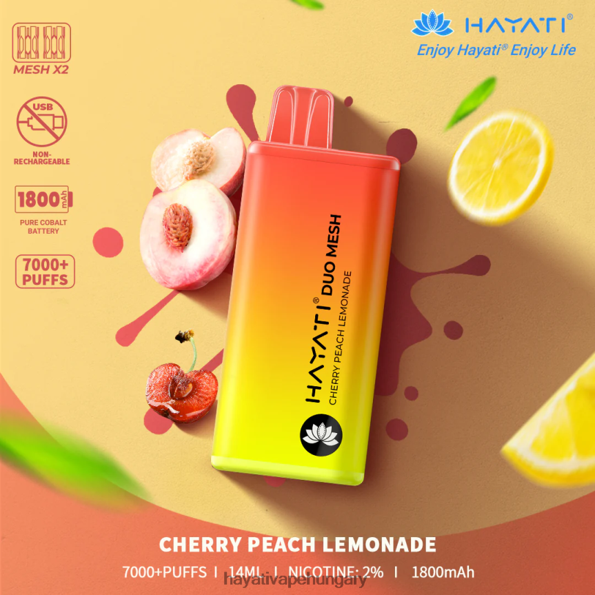 Hayati Duo Mesh egyszer használatos cseresznyebarack limonádé P2LLJ4168 - Hayati Vapes Wholesale