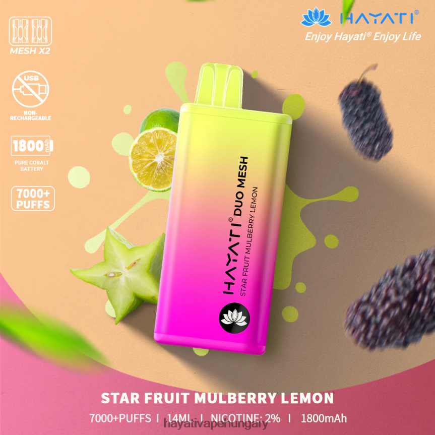 Hayati Duo Mesh egyszer használatos csillaggyümölcs eperfa citrom P2LLJ4190 - Hayati Pro Max