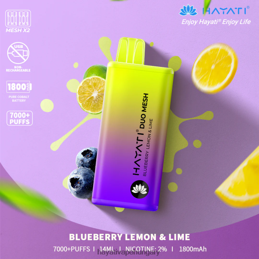 Hayati Duo Mesh egyszer használatos áfonyás citrom és lime P2LLJ4165 - Hayati Flavour List