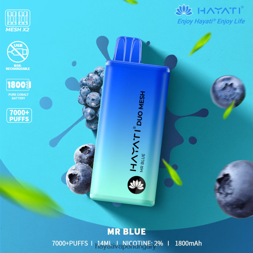 Hayati Duo Mesh egyszer használatos kék úr P2LLJ4174 - Hayati Vape Flavours
