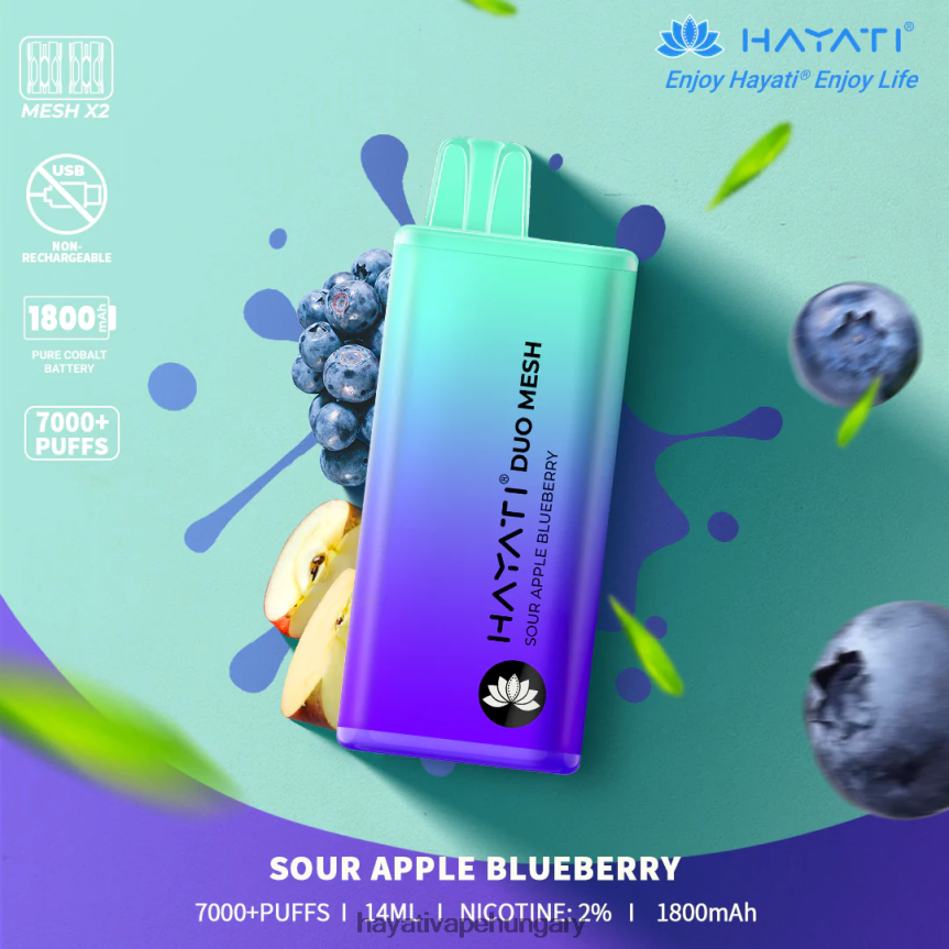 Hayati Duo Mesh egyszer használatos savanyú alma áfonya P2LLJ4188 - Hayati Vapes Wholesale
