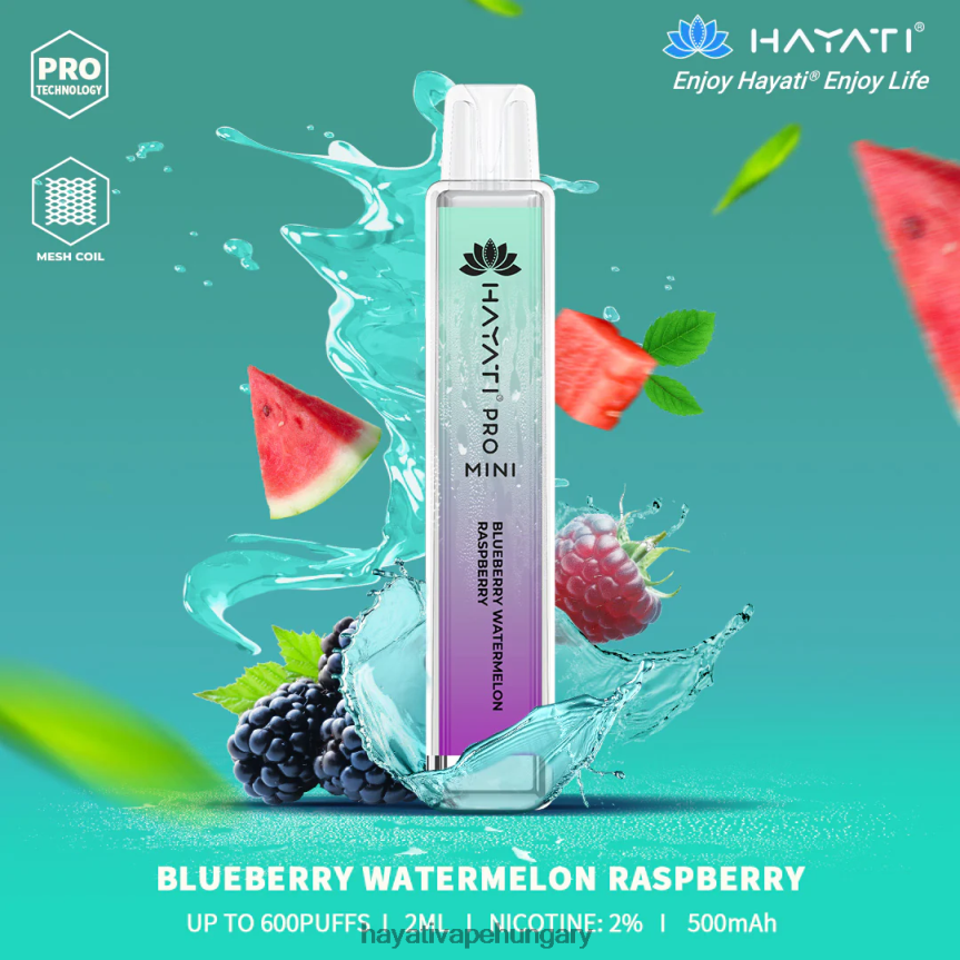 Hayati Pro Mini egyszer használatos áfonya görögdinnye málna P2LLJ425 - Hayati Flavour List