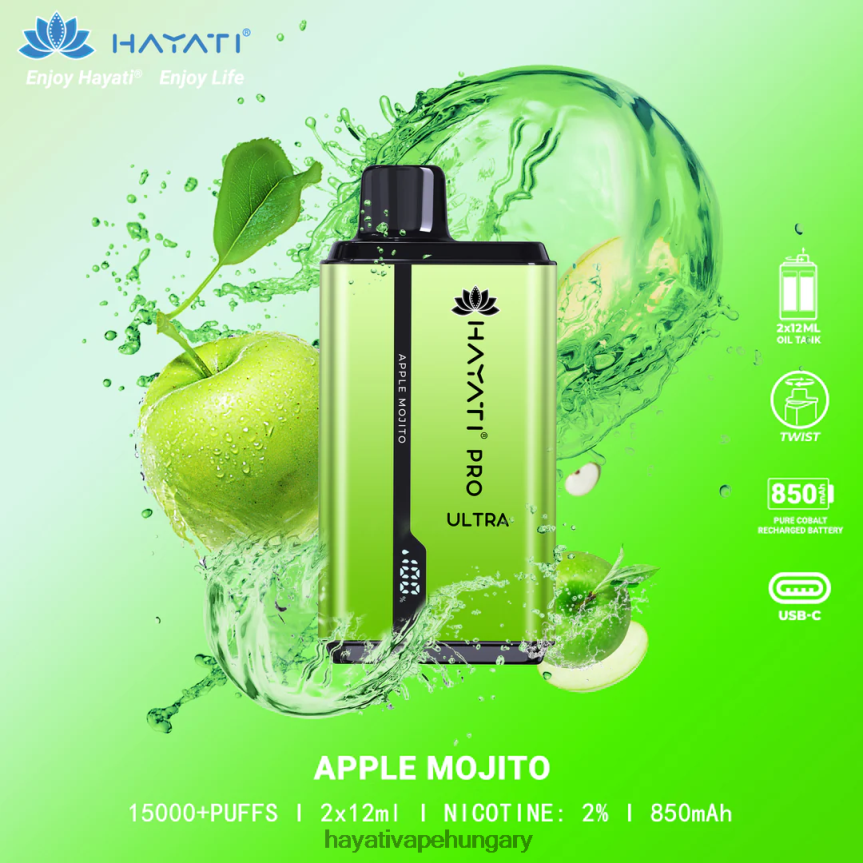 Hayati Pro Ultra eldobható 15000 puff almás mojito P2LLJ4200 - Hayati Pro Max