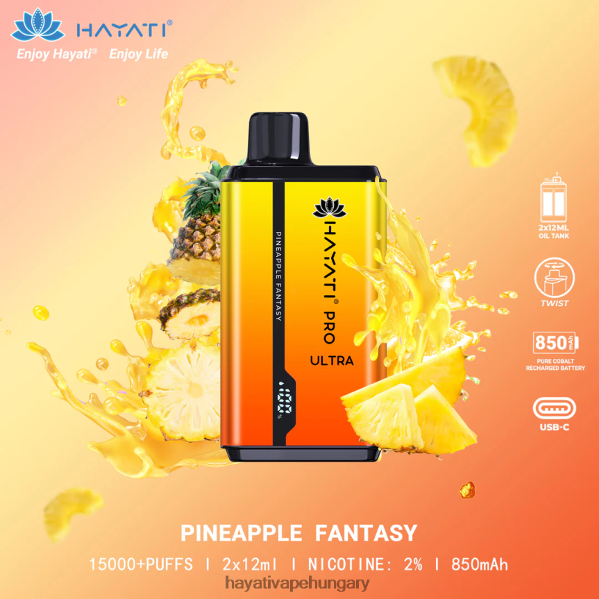 Hayati Pro Ultra eldobható 15000 puff ananász fantázia P2LLJ4208 - Hayati Vapes Wholesale