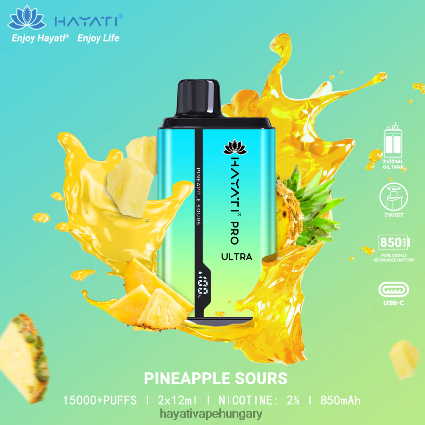Hayati Pro Ultra eldobható 15000 puff ananász savanyú P2LLJ4223 - Hayati Vape Hungary
