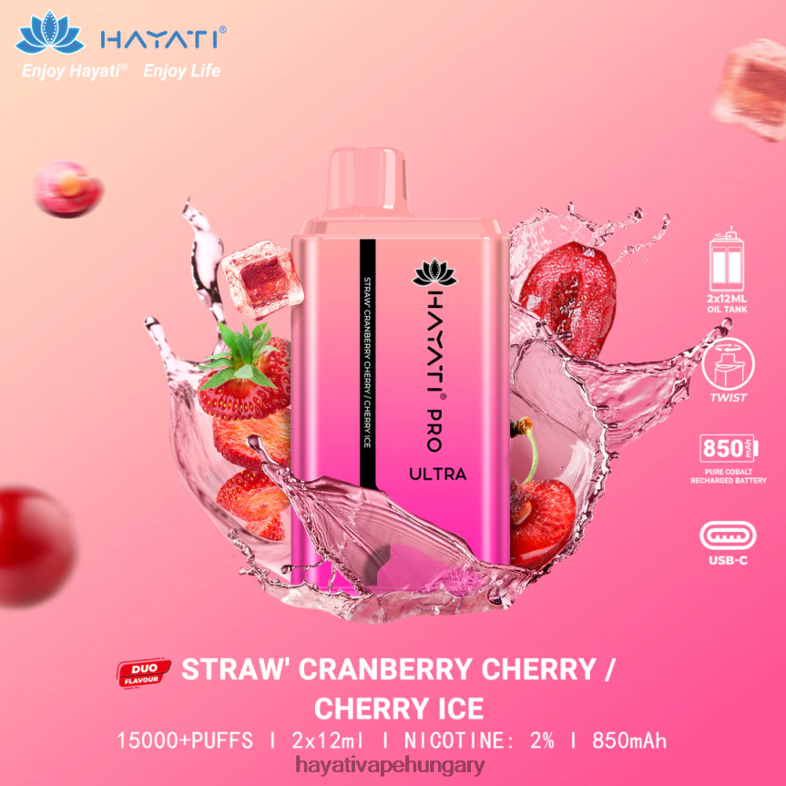 Hayati Pro Ultra eldobható 15000 puff epres áfonya cseresznye-cseresznye jég P2LLJ4225 - Hayati Flavour List