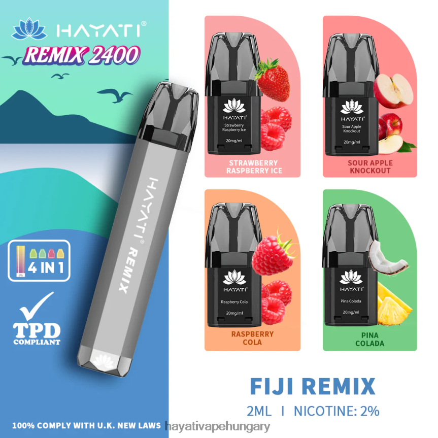 Hayati Remix előretöltött pod rendszer 2400 fújás Fiji remix P2LLJ453 - Hayati Vape Hungary