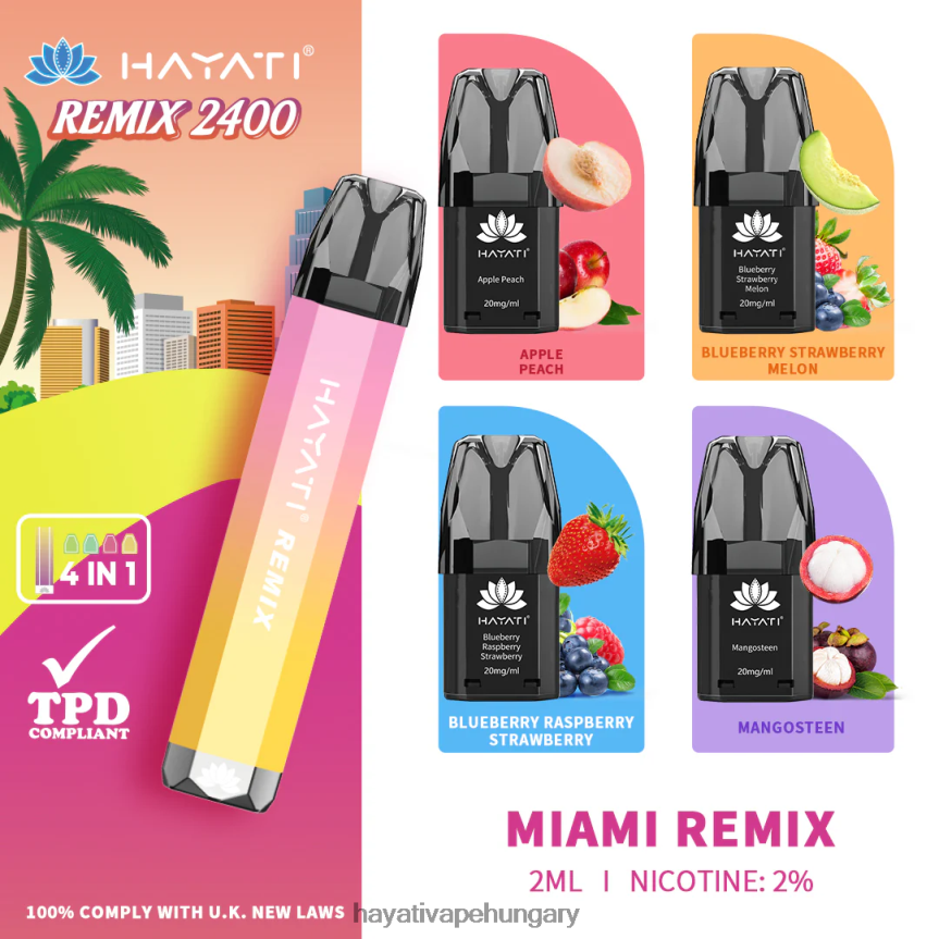Hayati Remix előretöltött pod rendszer 2400 fújás miami remix P2LLJ456 - Hayati Flavour Vapes