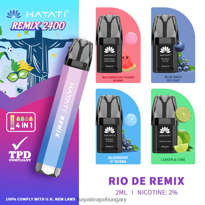 Hayati Remix előretöltött pod rendszer 2400 fújás rio de remix P2LLJ457 - Hayati Vape Company