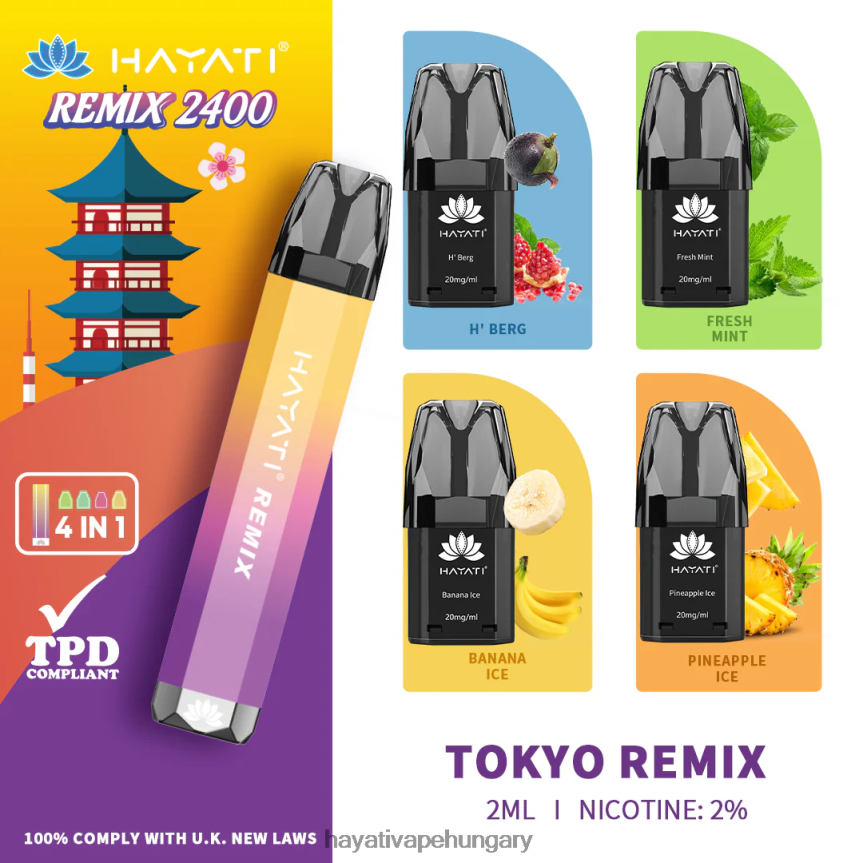 Hayati Remix előretöltött pod rendszer 2400 fújás tokiói remix P2LLJ458 - Hayati Vapes Wholesale